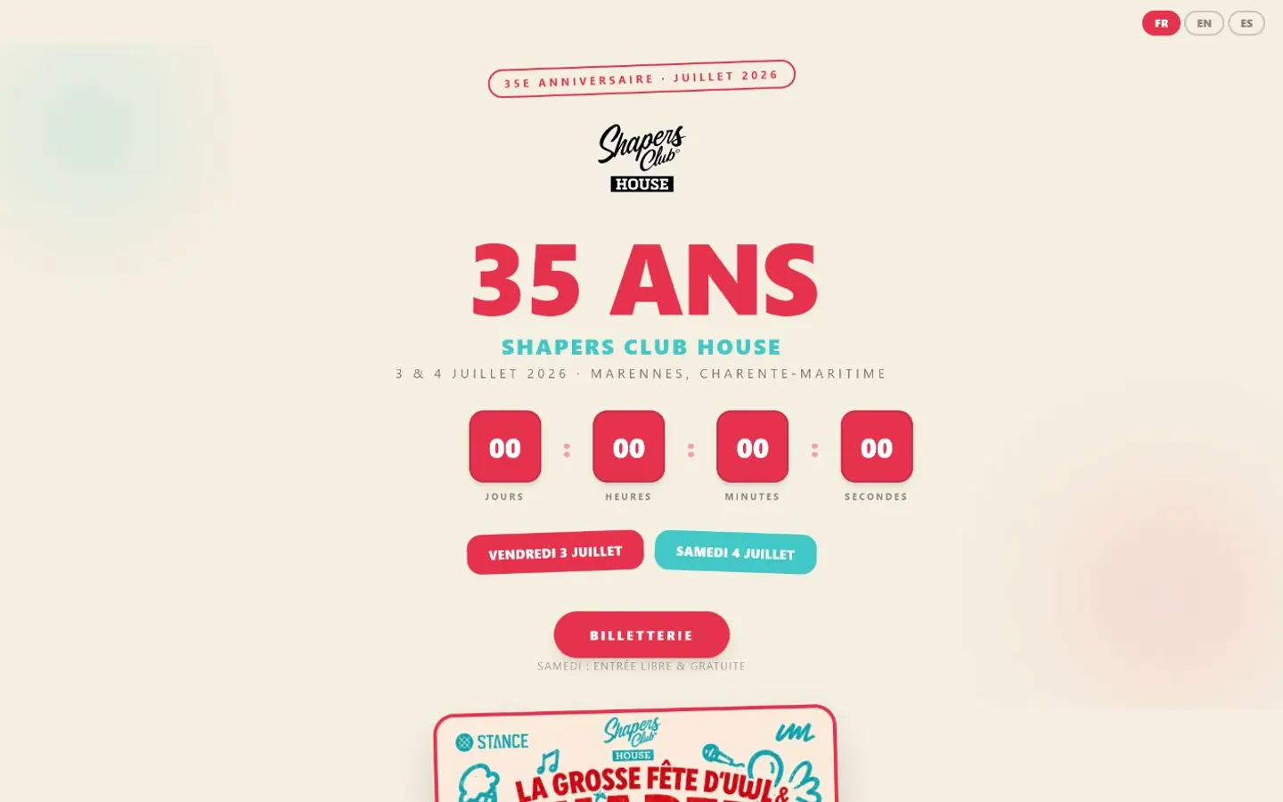Microsite des 35 ans de UWL et du Shapers Club House