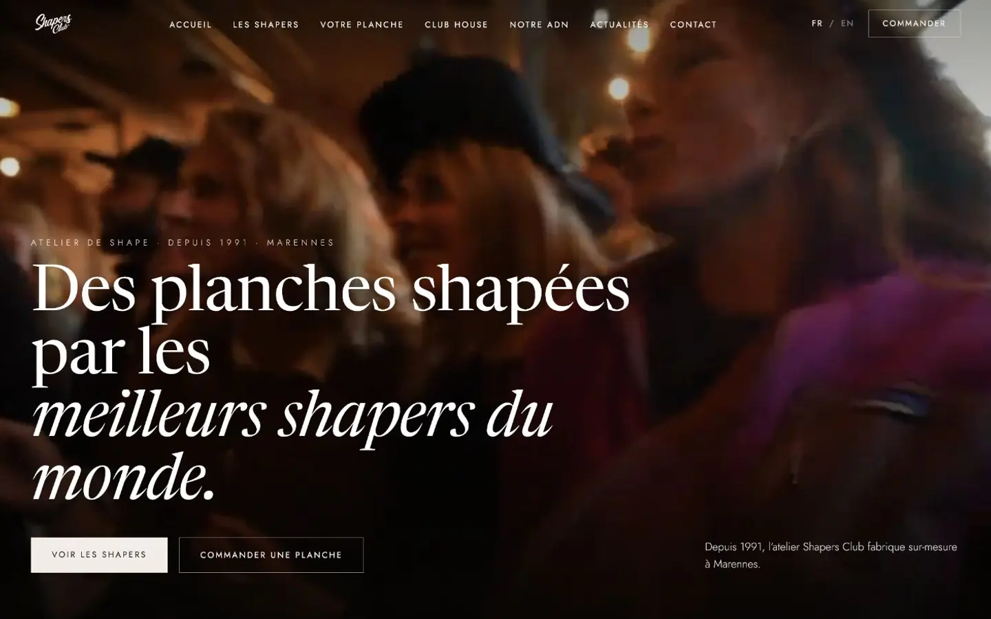 Page d’accueil du site Shapers Club